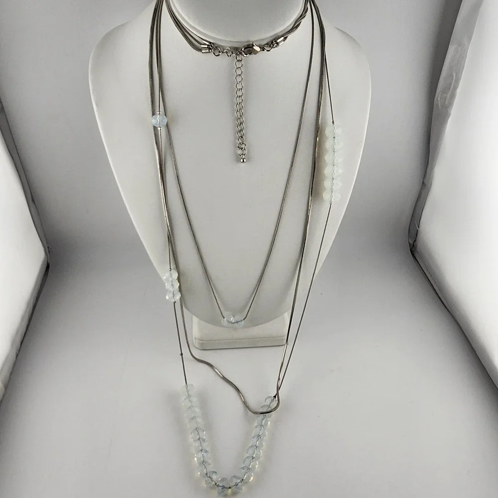 Silver Tone Layered Moonglow Bead Necklace‎